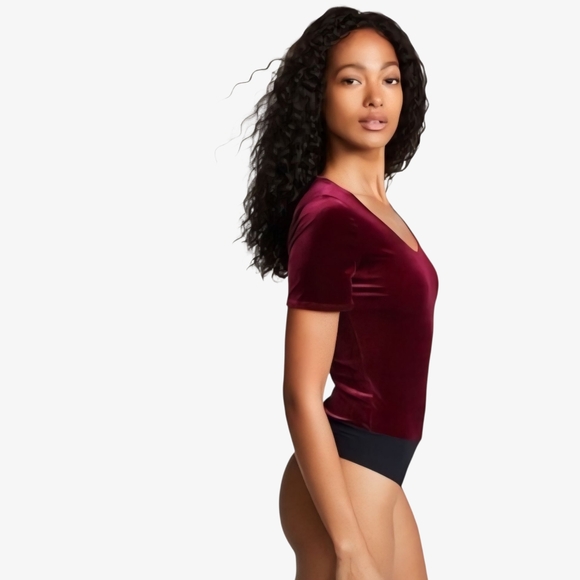 Commando Women's Burgundy Short Sleeve Velvet Bodysuit Size Small USA Made. - Picture 2 of 9